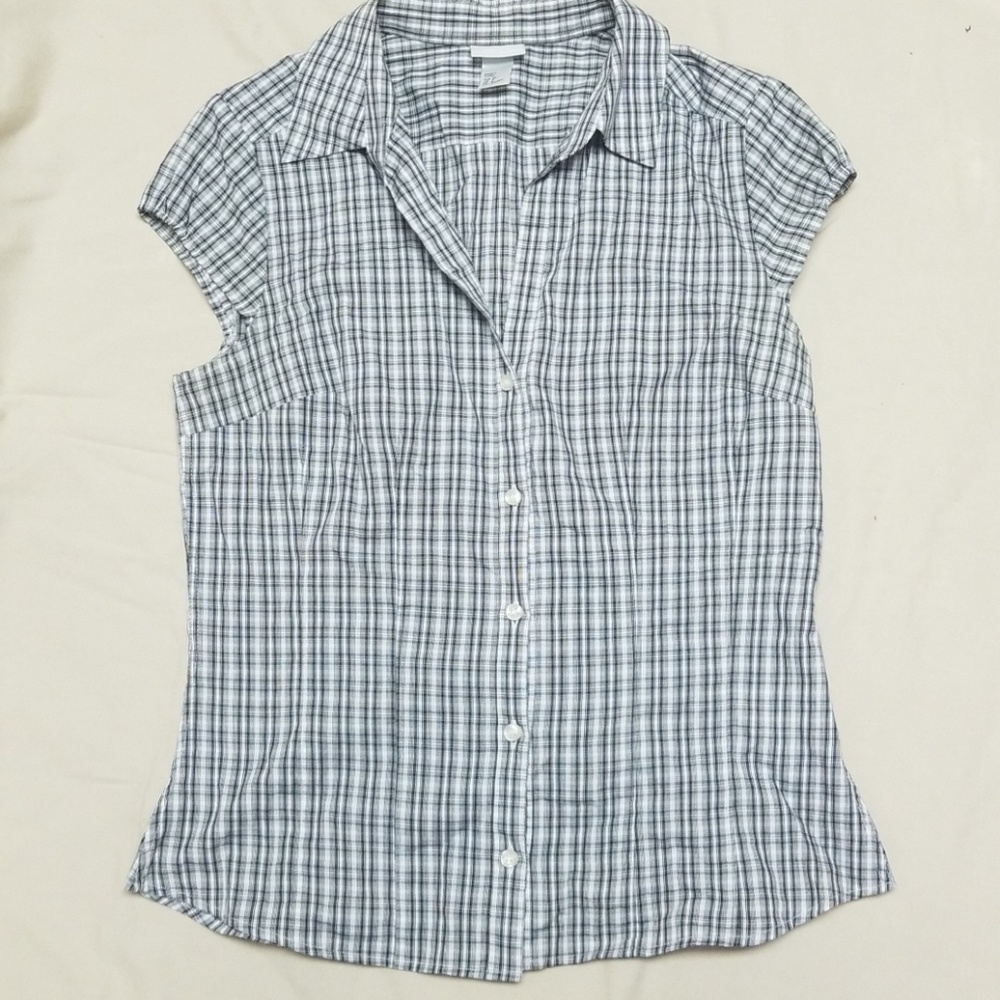 Plaid button short sleeved top